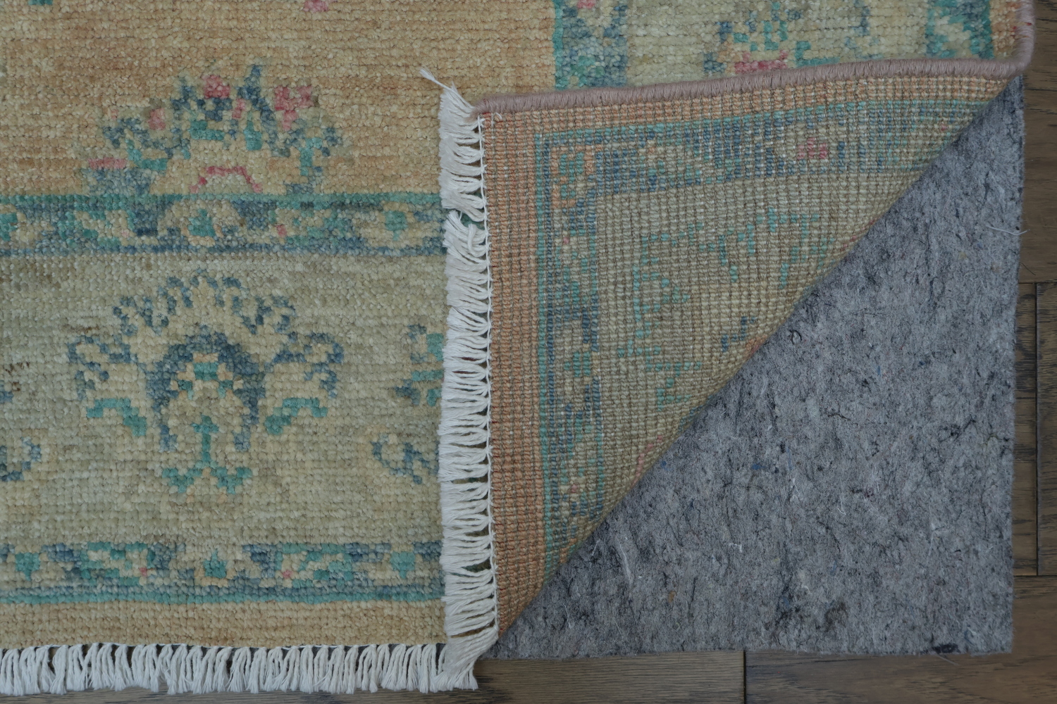Muted Peach Coral and Turquoise Blue Oushak Turkish Rug 5x6
