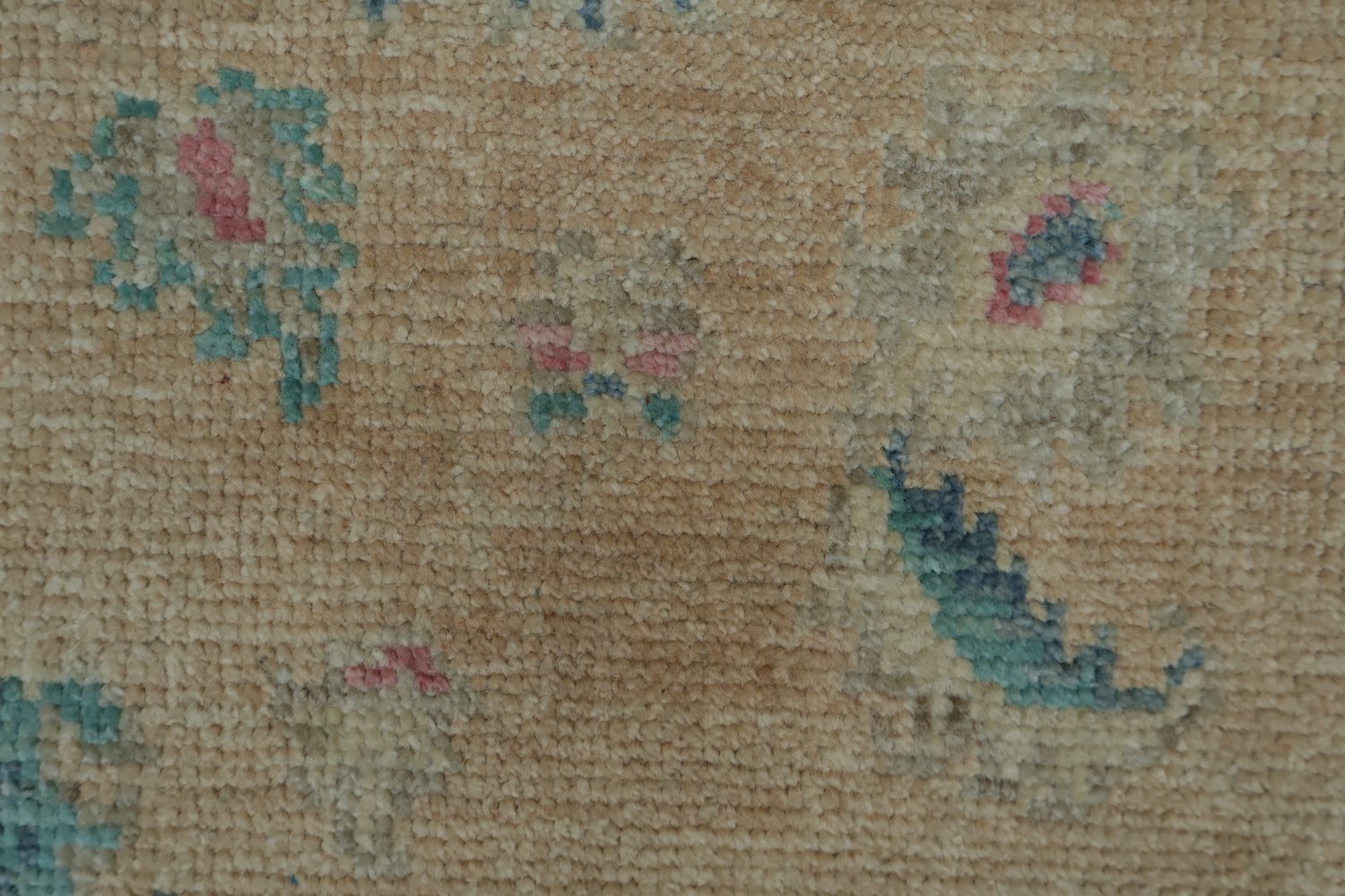Muted Peach Coral and Turquoise Blue Oushak Turkish Rug 5x6