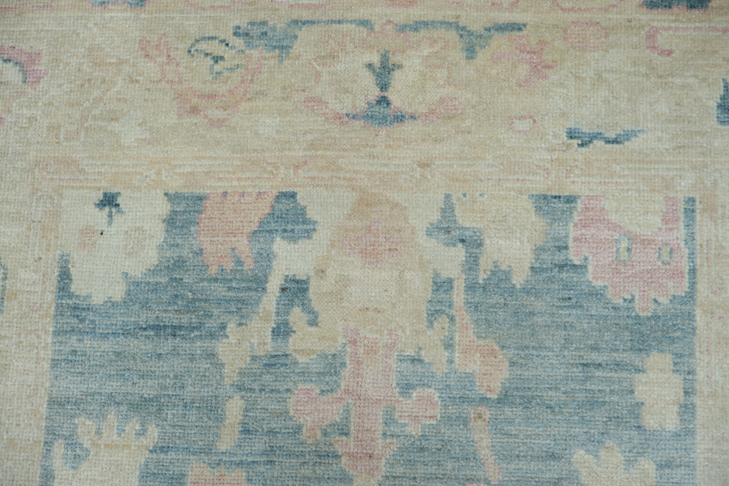 Chic Blue and Pastel Toned Oushak Turkish Rug with Antique Charm 5x8