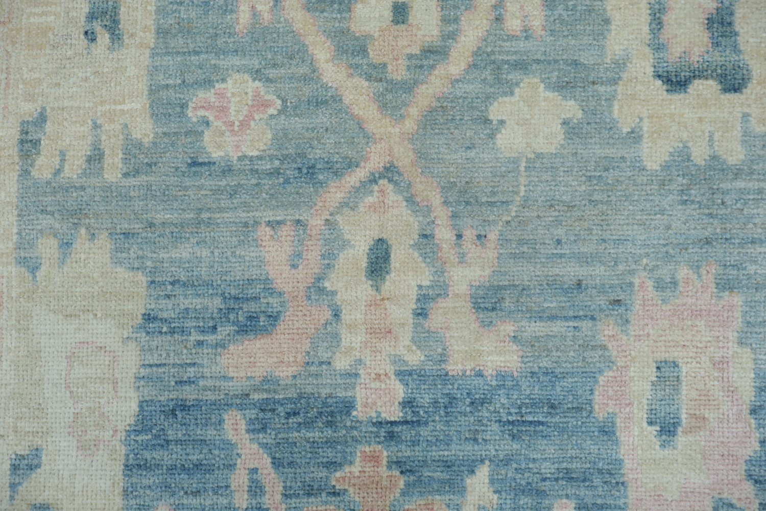 Chic Blue and Pastel Toned Oushak Turkish Rug with Antique Charm 5x8