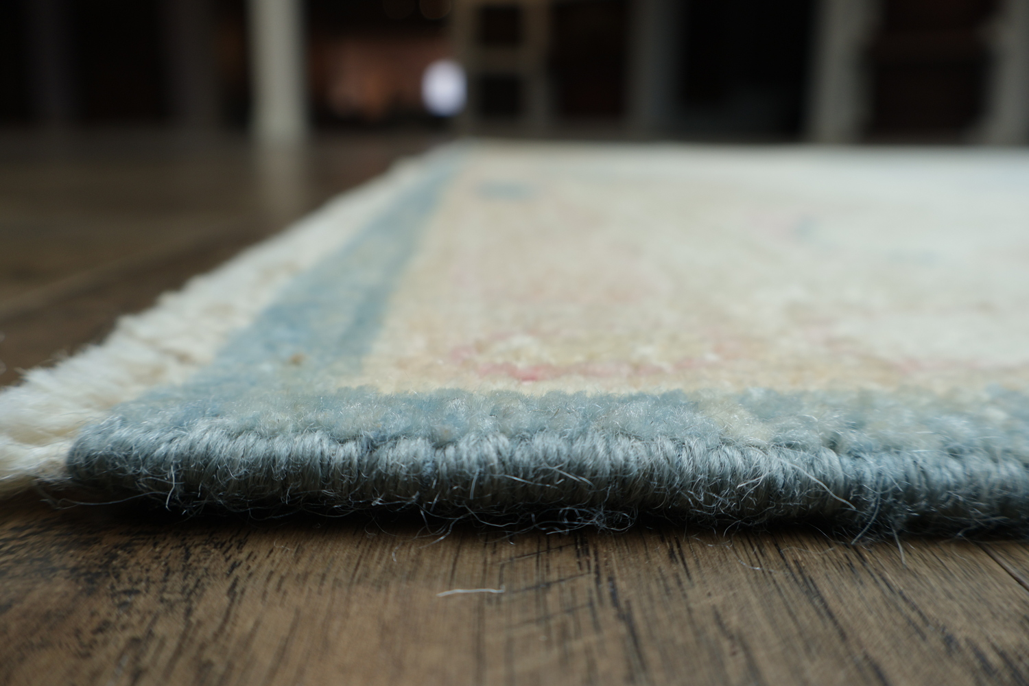 Chic Blue and Pastel Toned Oushak Turkish Rug with Antique Charm 5x8