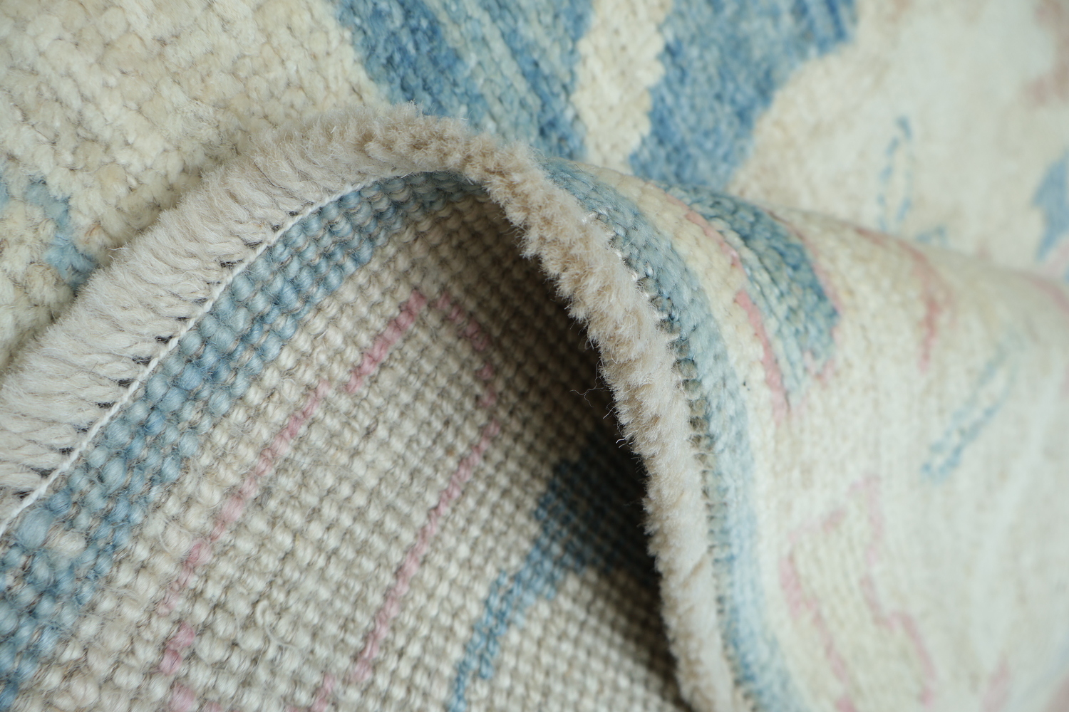 Chic Blue and Pastel Toned Oushak Turkish Rug with Antique Charm 5x8