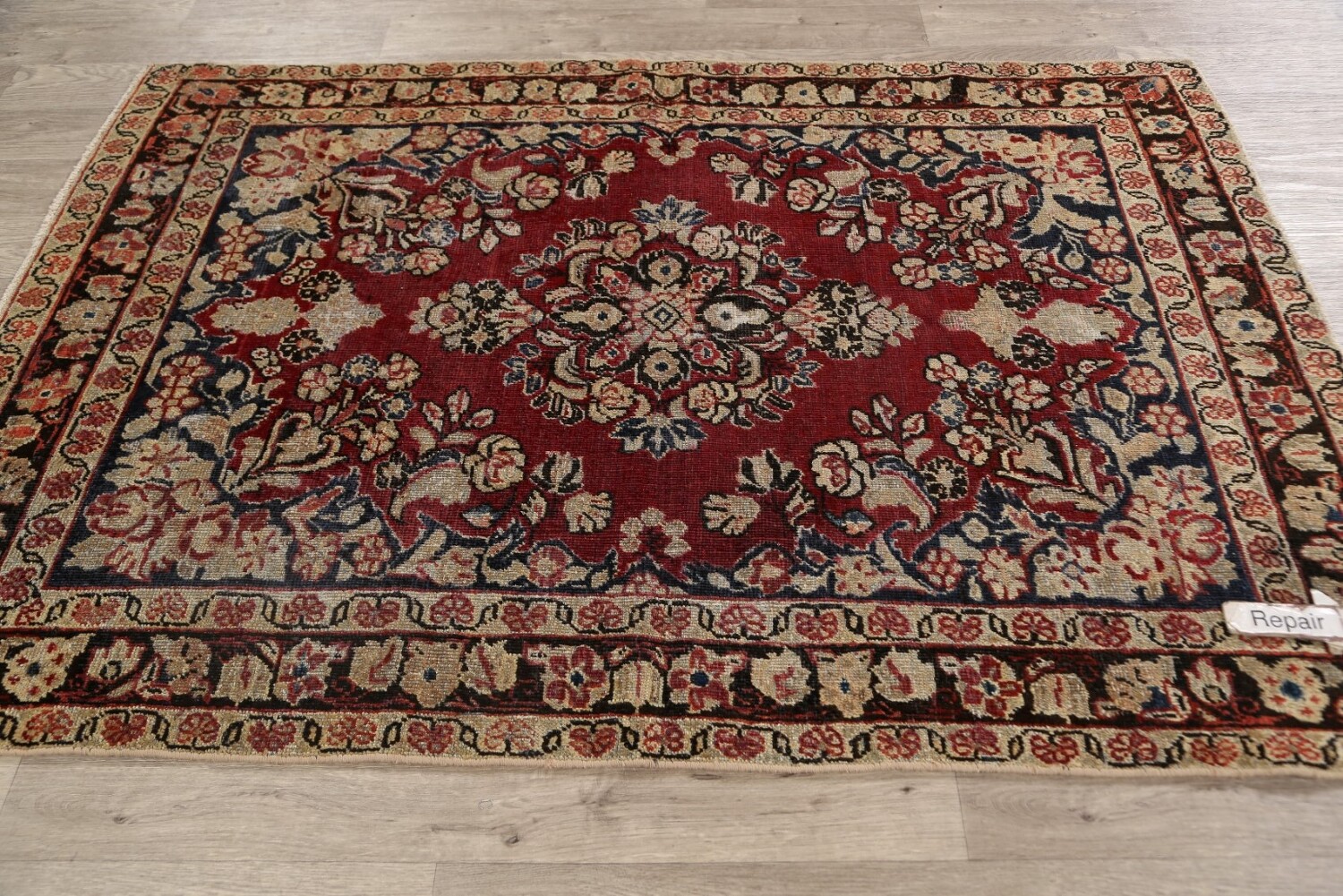 Pre-1900 Antique Floral Mahal Persian Area Rug 4x6