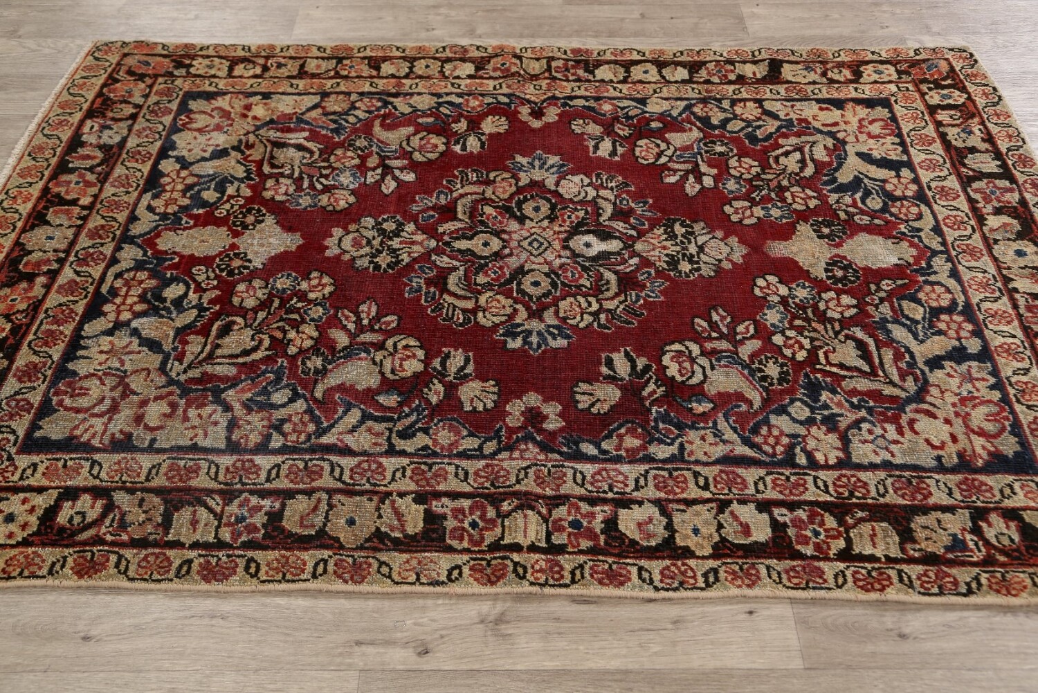 Pre-1900 Antique Floral Mahal Persian Area Rug 4x6