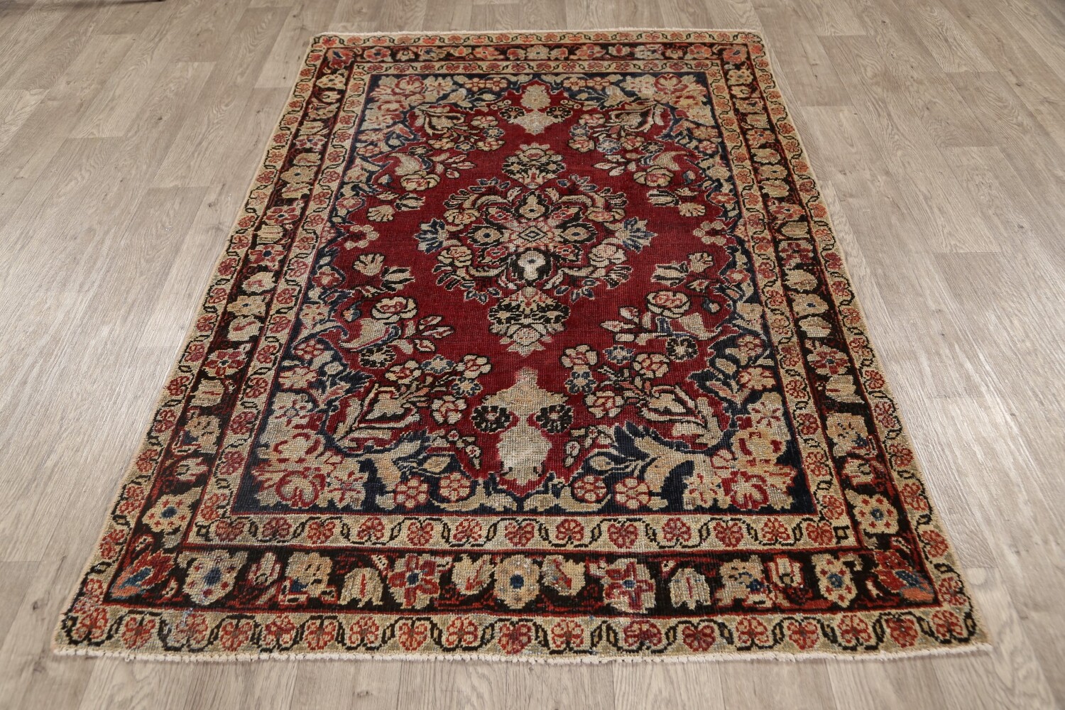 Pre-1900 Antique Floral Mahal Persian Area Rug 4x6
