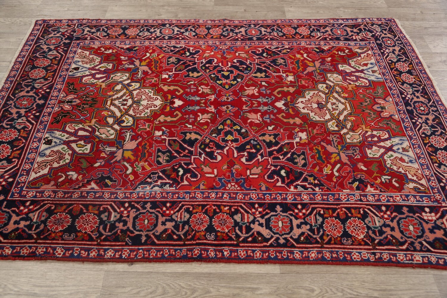 Antique 100% Vegetable Dye Heriz Serapi Persian Area Rug 5x6