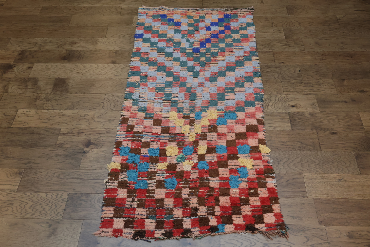 Antique Checkered Moroccan Oriental Area Rug 4x7