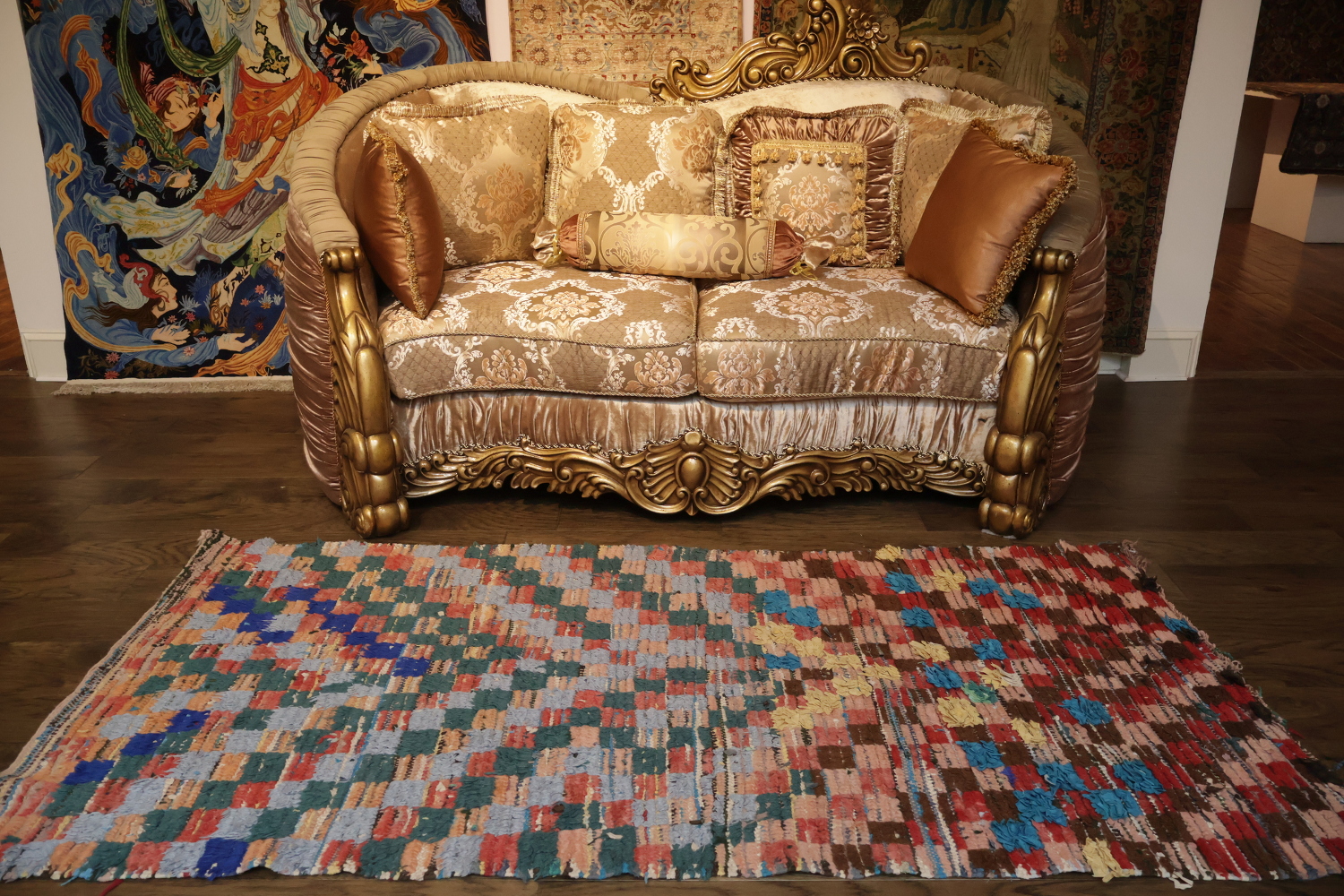 Antique Checkered Moroccan Oriental Area Rug 4x7