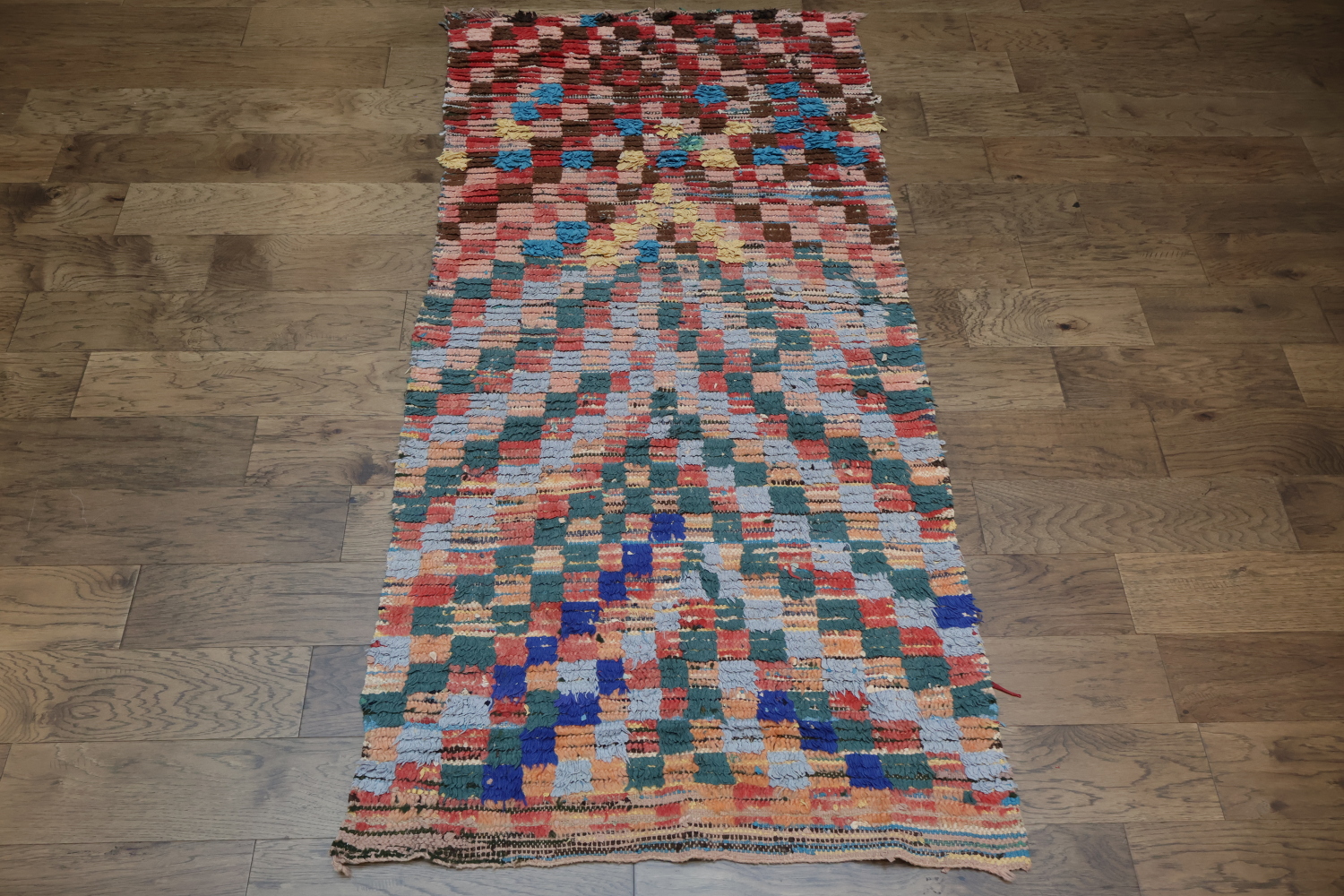Antique Checkered Moroccan Oriental Area Rug 4x7