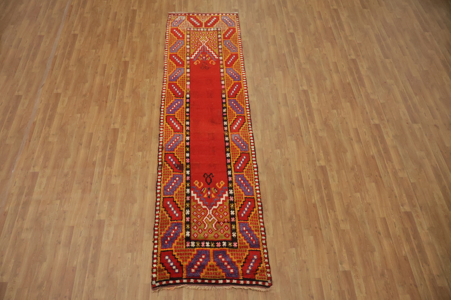 Red Wool Moroccan Oriental Runner Rug 3x11