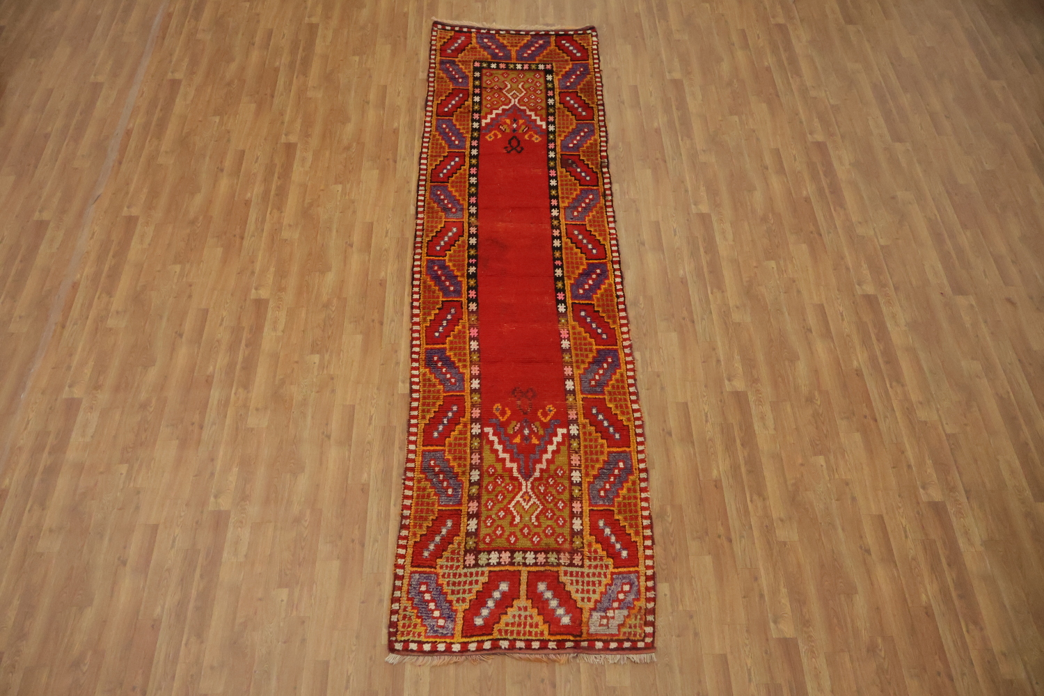 Red Wool Moroccan Oriental Runner Rug 3x11