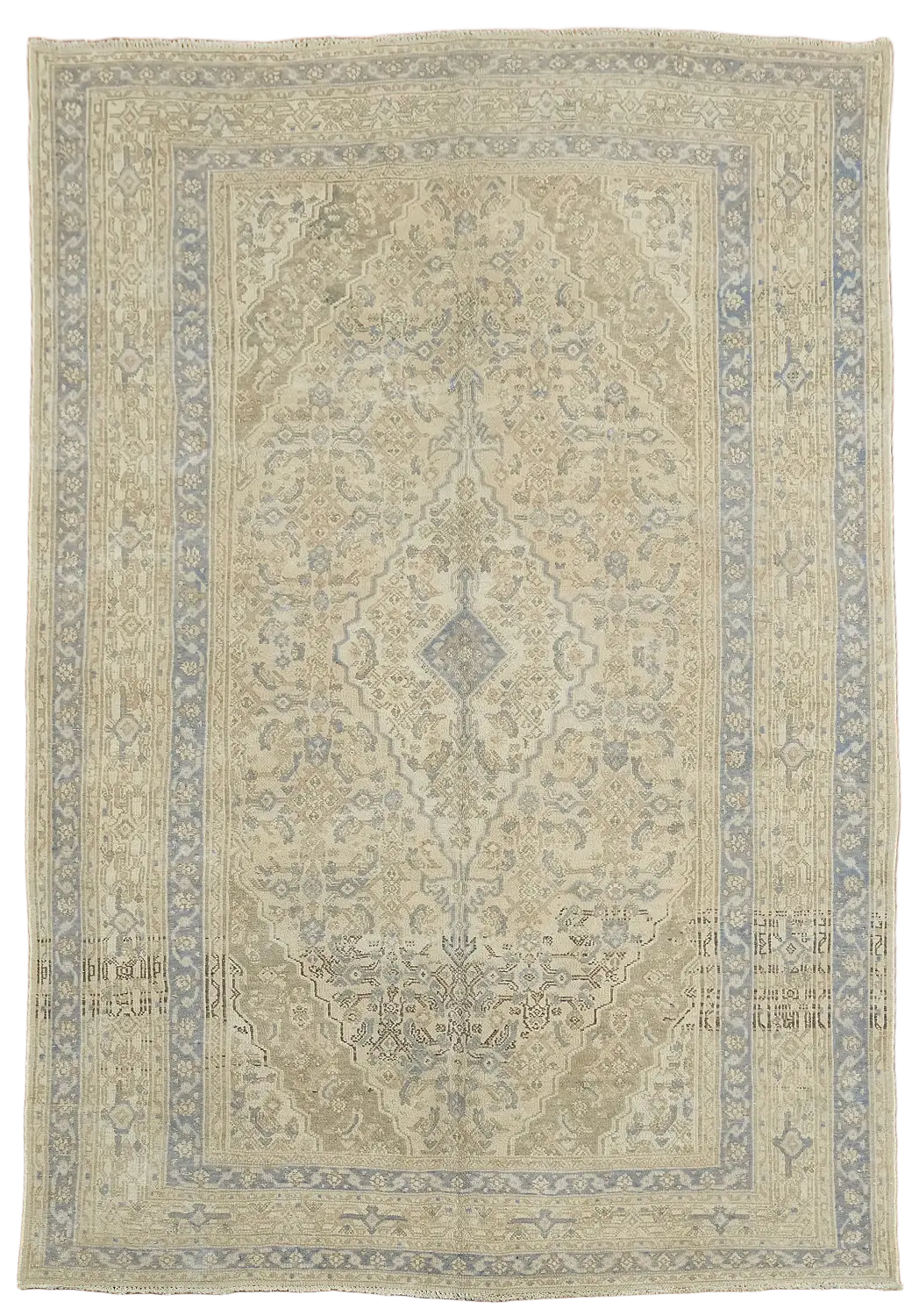 Muted Vintage Geometric Hamedan Persian Area Rug 7x10