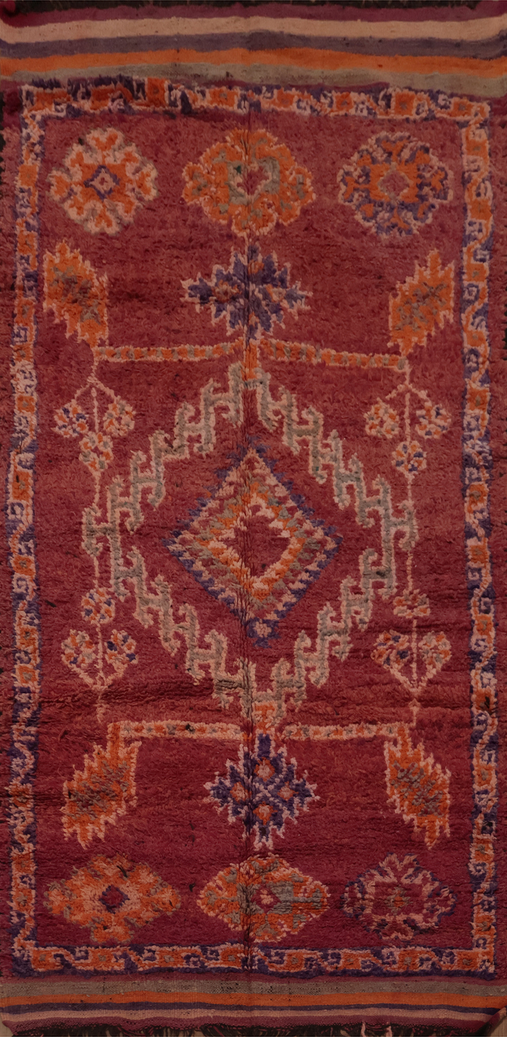 Moroccan Runner Rug 4x9 with Warm Tones and Detailed Embroidery