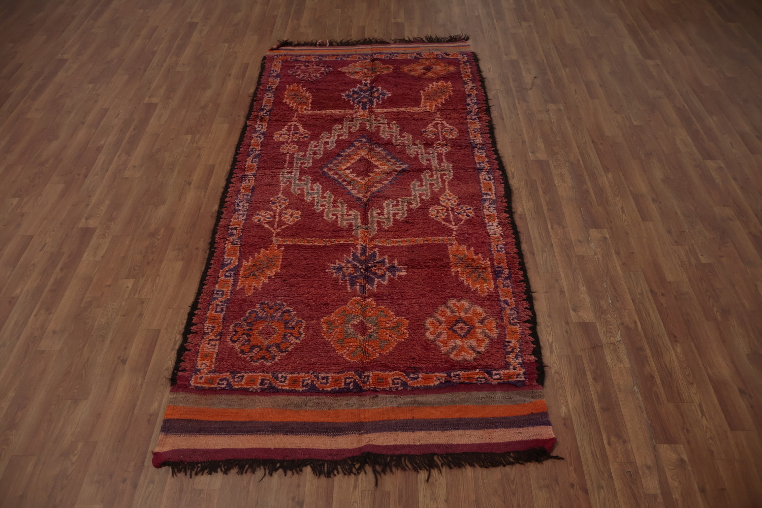 Moroccan Runner Rug 4x9 with Warm Tones and Detailed Embroidery