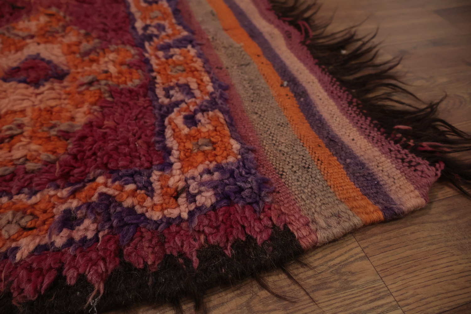 Moroccan Runner Rug 4x9 with Warm Tones and Detailed Embroidery