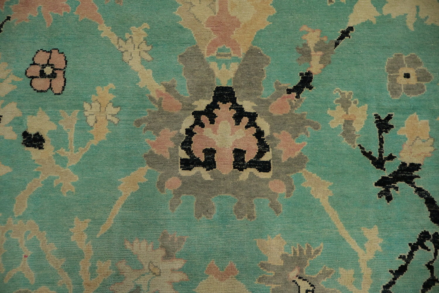 Charming Pastel-Toned Turquoise Floral Oushak Area Rug 9x11
