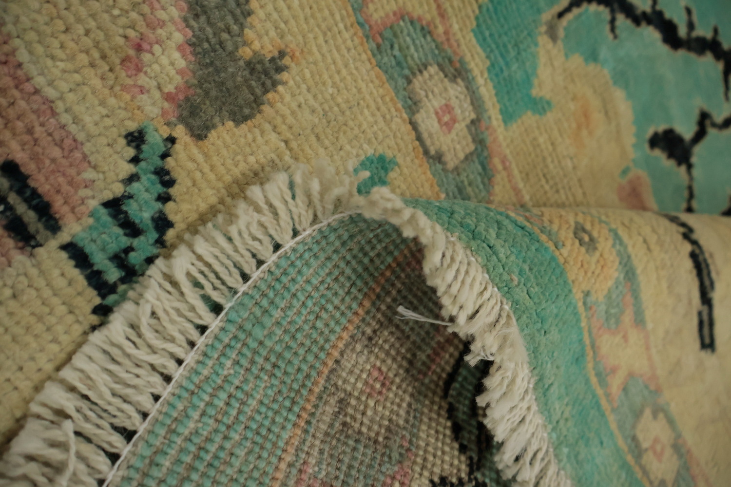 Charming Pastel-Toned Turquoise Floral Oushak Area Rug 9x11