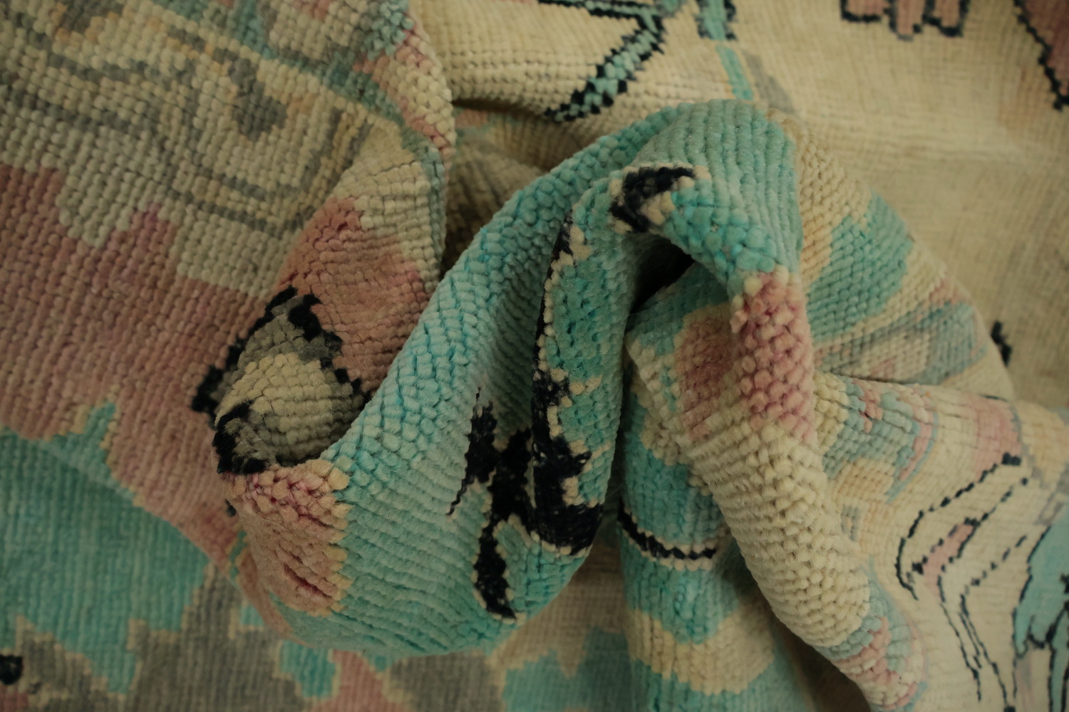 Charming Pastel-Toned Turquoise Floral Oushak Area Rug 9x11