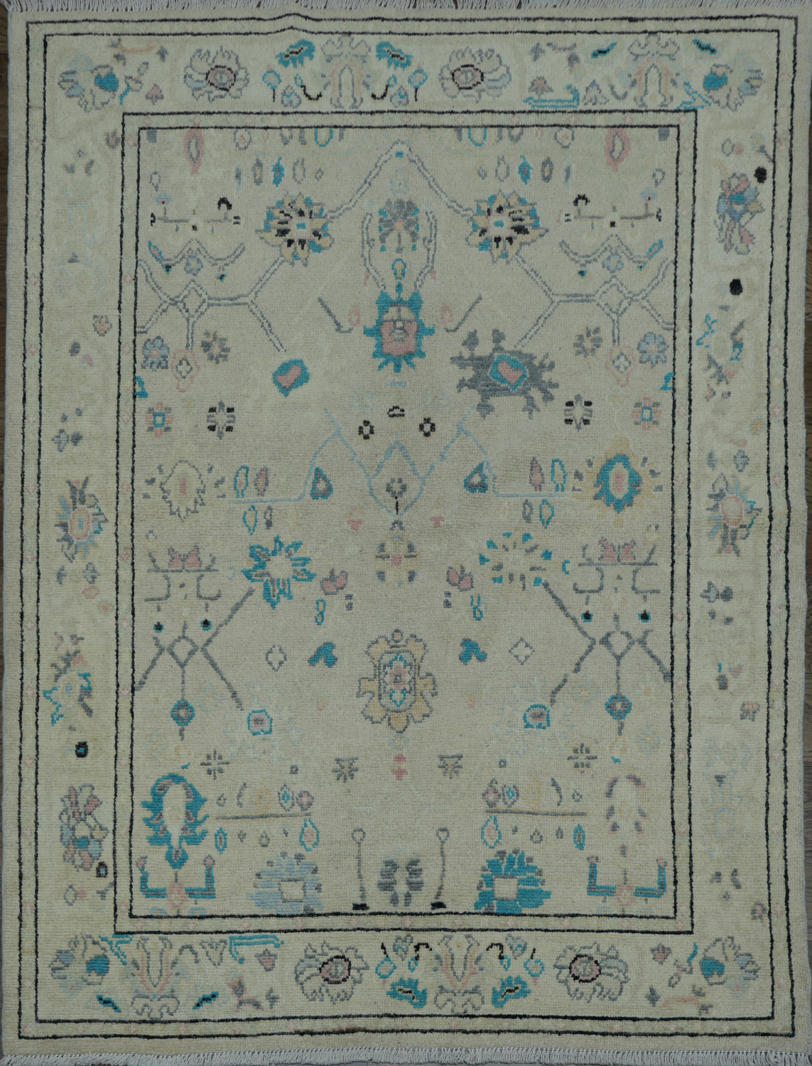 Geometric Vegetables Dye Oushak Oriental Area Rug 5x6