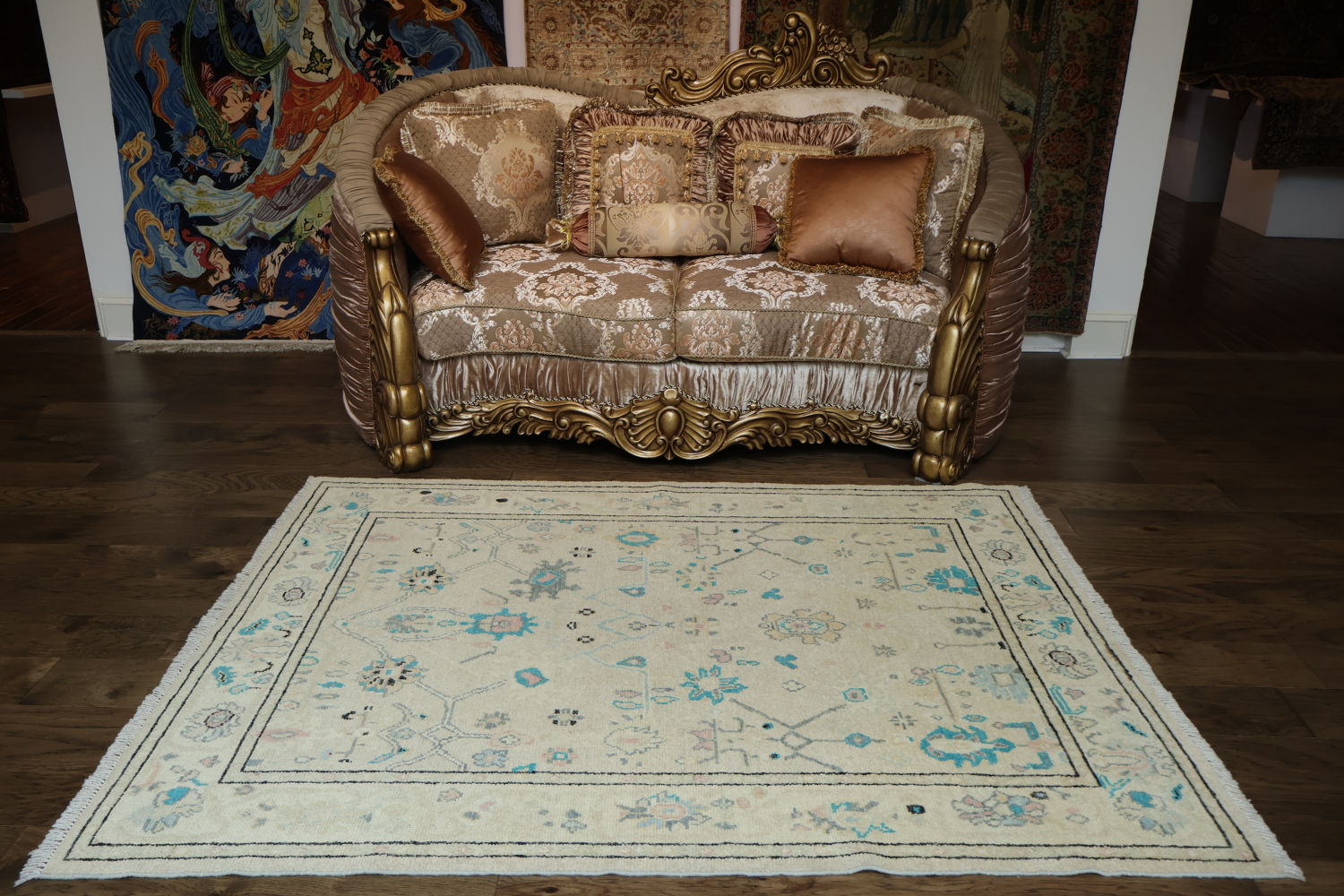 Geometric Vegetables Dye Oushak Oriental Area Rug 5x6
