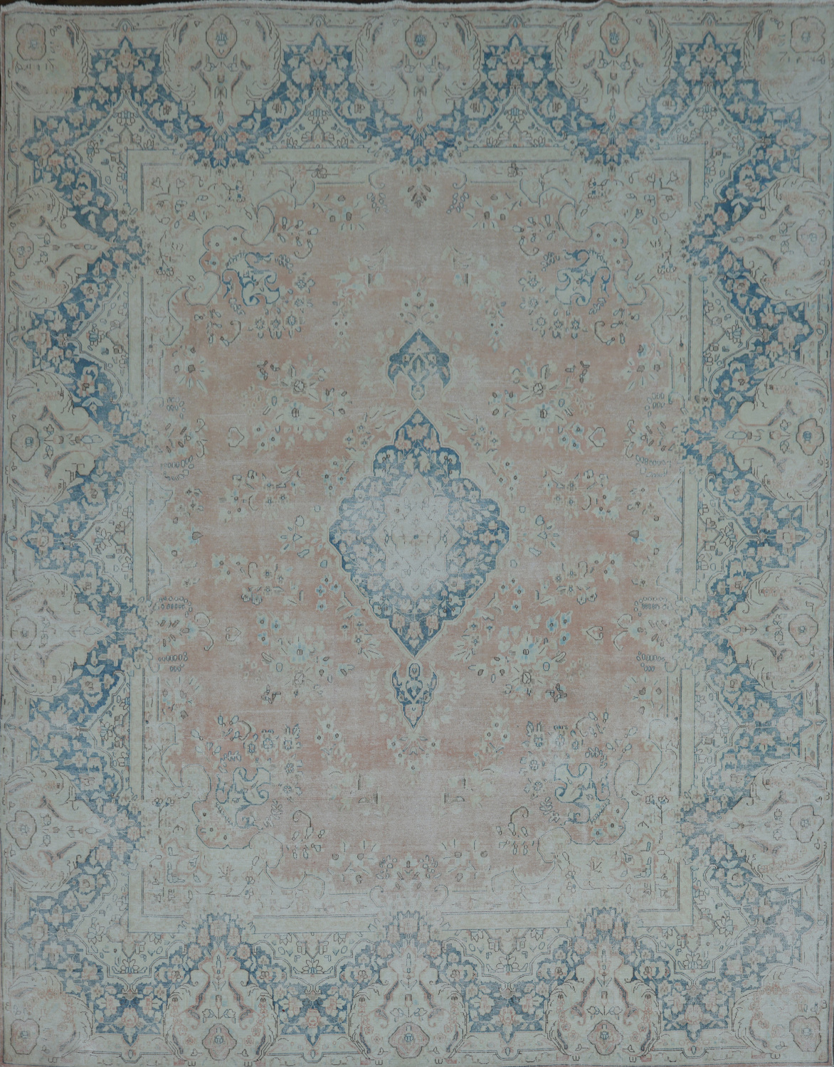 Muted Coral Pink Distressed Kerman Persian Area Rug 10x13