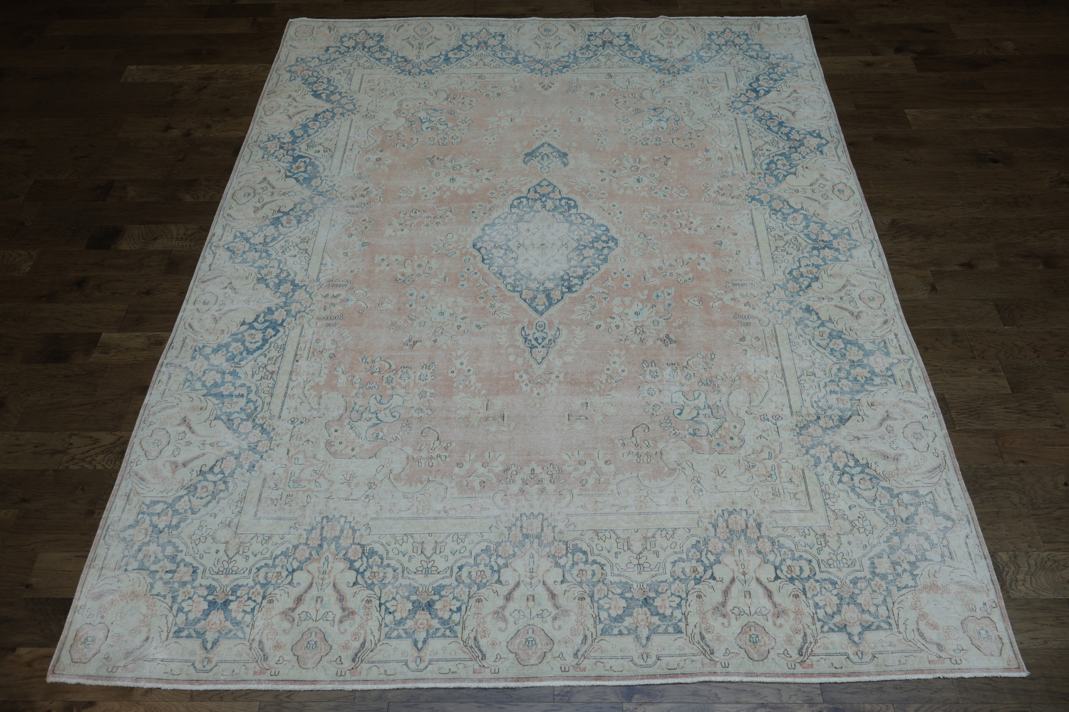 Muted Coral Pink Distressed Kerman Persian Area Rug 10x13