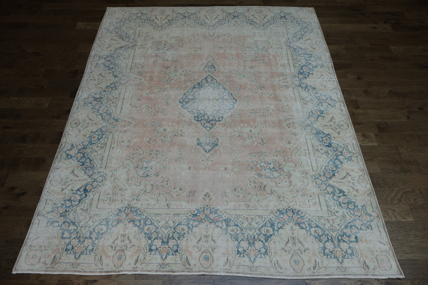 Muted Coral Pink Distressed Kerman Persian Area Rug 10x13