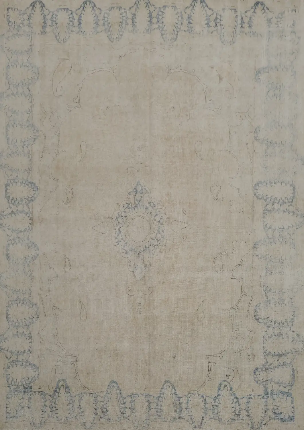 Classic Beige and Blue Distressed Kerman Persian Area Rug 8x11