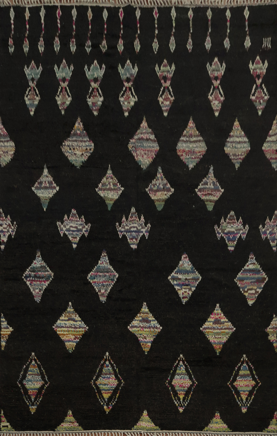 Elegant Black Moroccan Area Rug 9x12 with Geometric Patterns