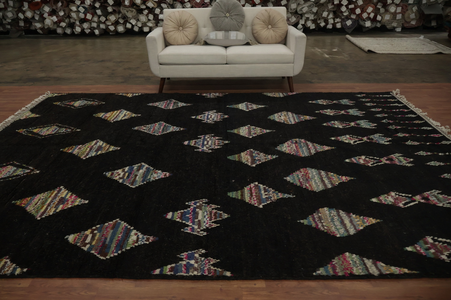 Elegant Black Moroccan Area Rug 9x12 with Geometric Patterns