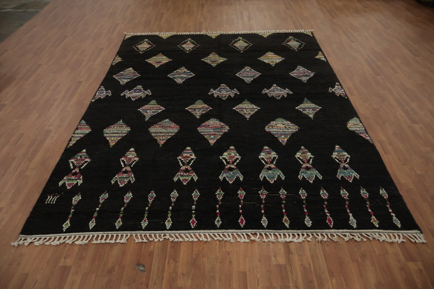 Elegant Black Moroccan Area Rug 9x12 with Geometric Patterns