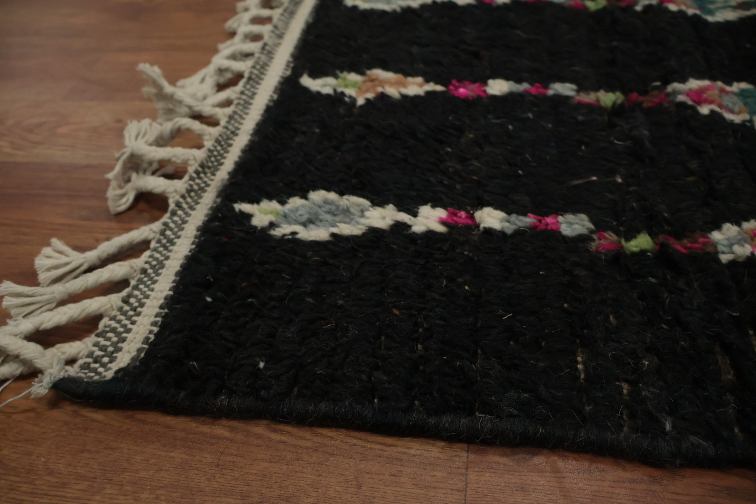 Elegant Black Moroccan Area Rug 9x12 with Geometric Patterns