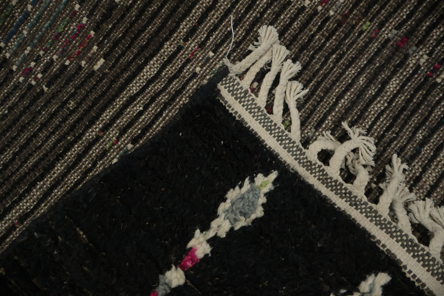 Elegant Black Moroccan Area Rug 9x12 with Geometric Patterns