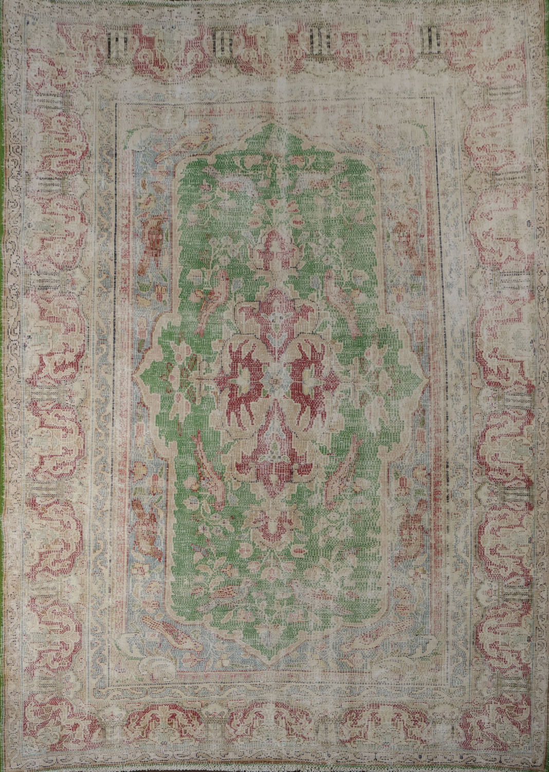 Muted Distressed Kerman Persian Area Rug 6x8