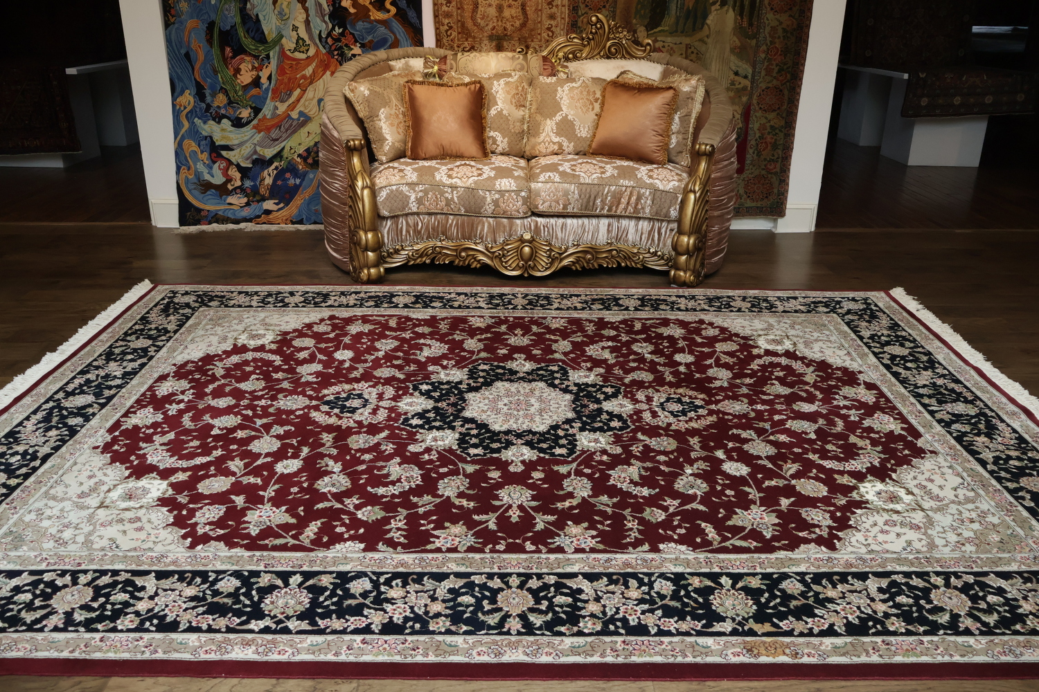 Elegant Traditional Wool & Silk Rug in Rich Red and Black Tones 8x11