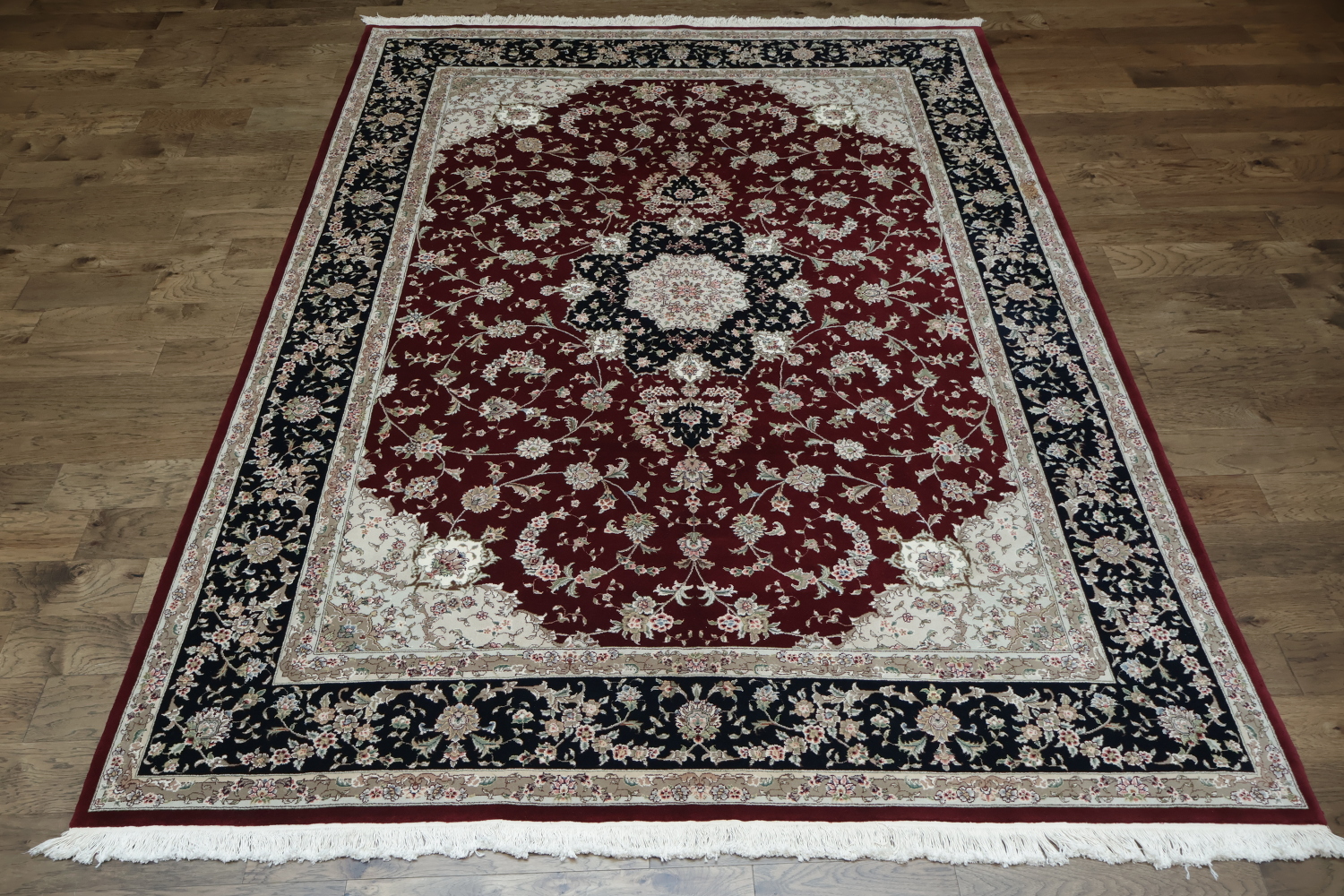 Elegant Traditional Wool & Silk Rug in Rich Red and Black Tones 8x11