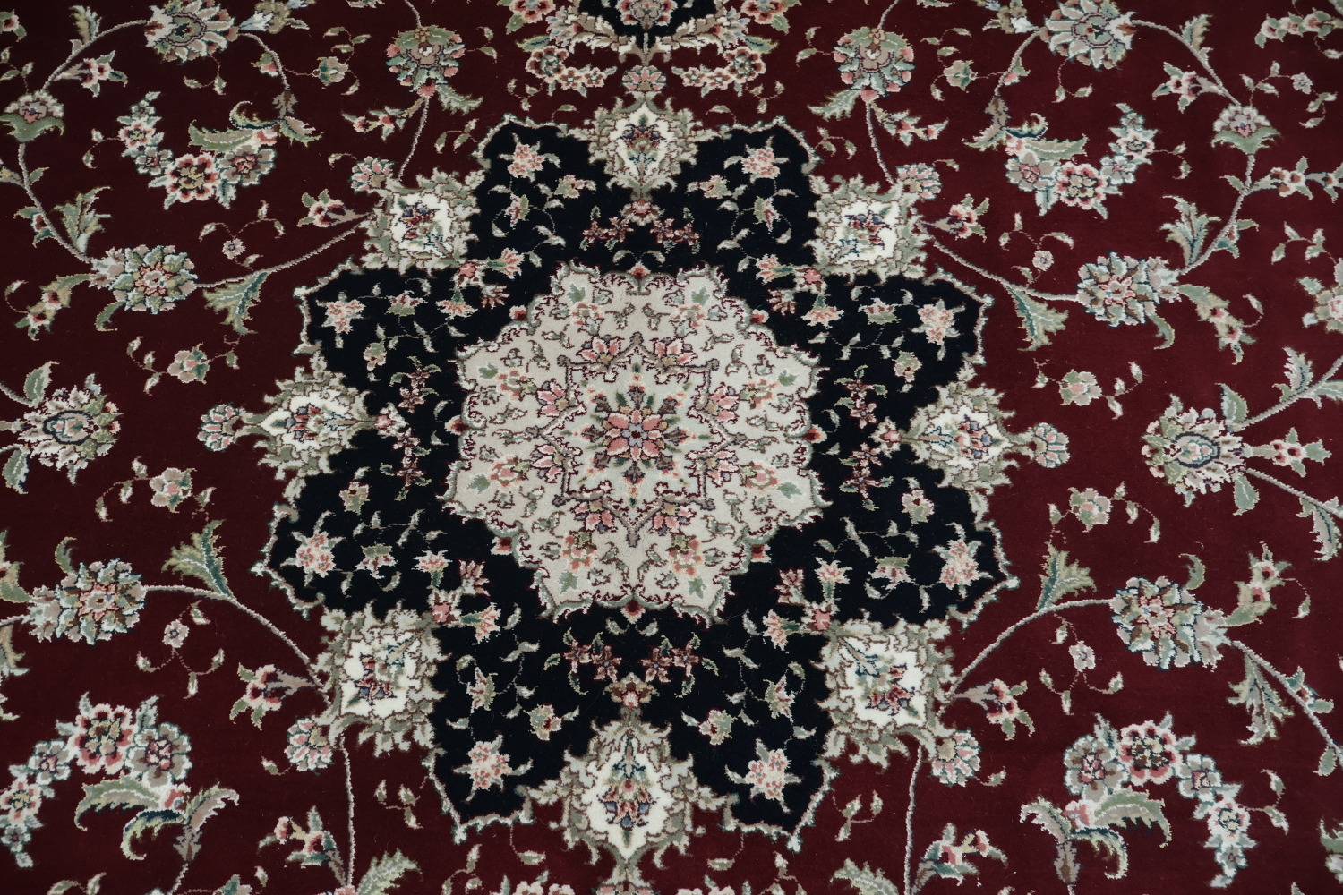 Elegant Traditional Wool & Silk Rug in Rich Red and Black Tones 8x11