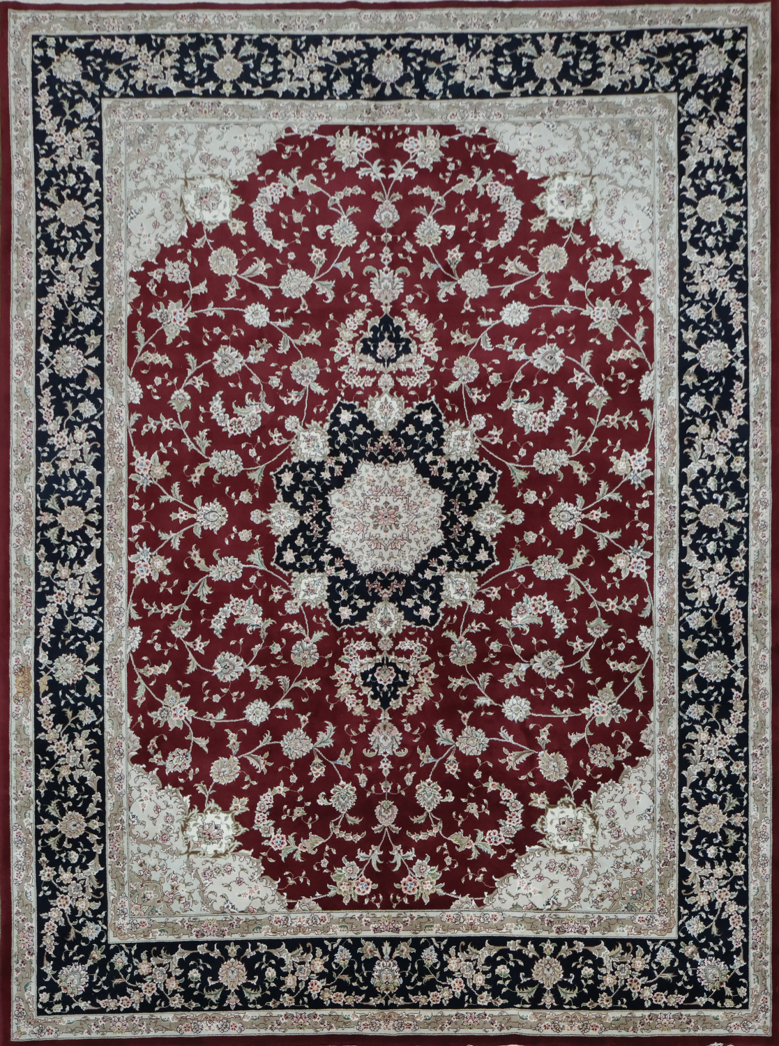 Elegant Traditional Wool & Silk Rug in Rich Red and Black Tones 8x11