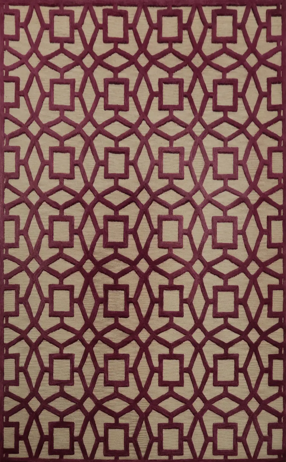 Contemporary Maroon and Beige Rug with Geometric Detailing 9x13