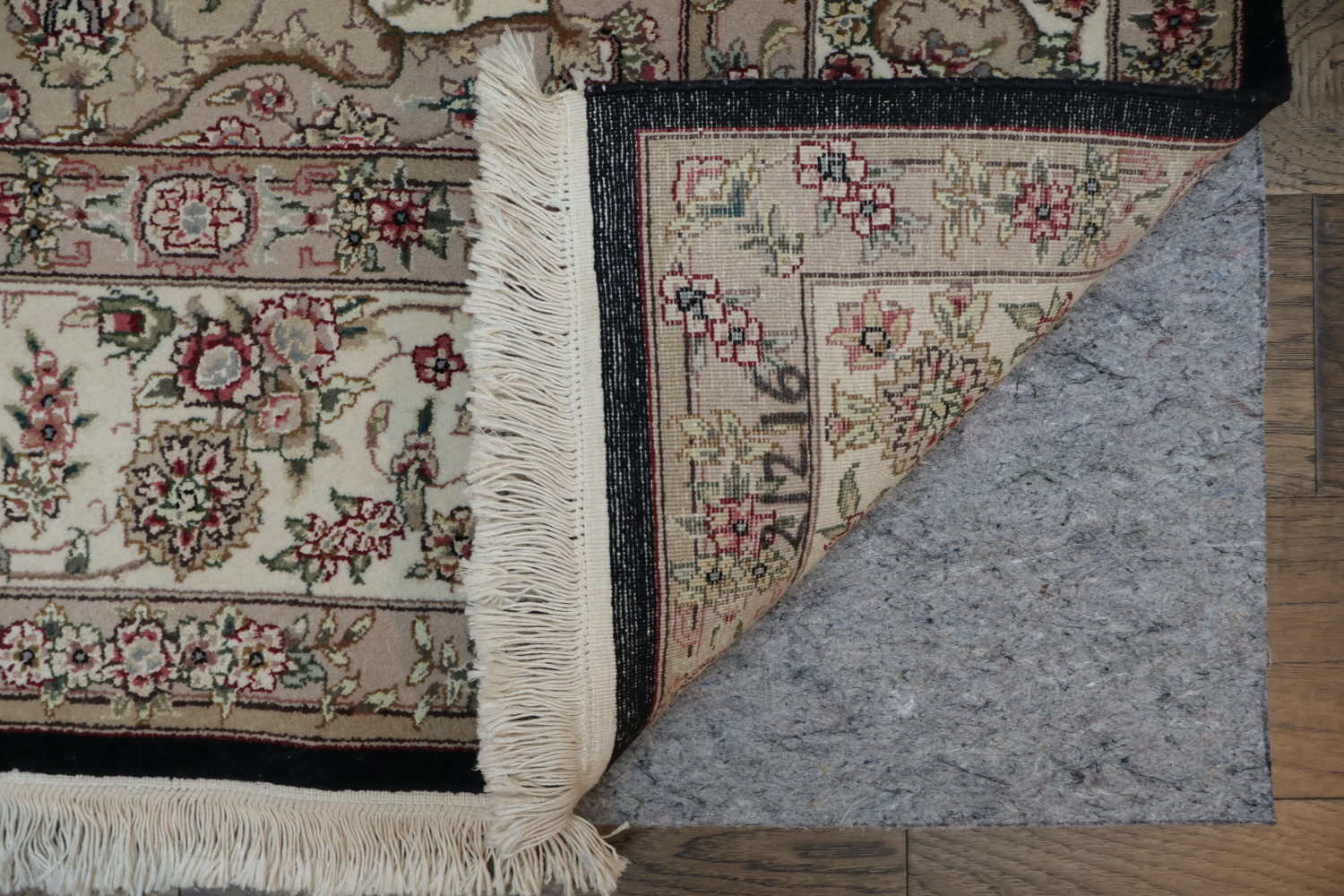 Elegant Floral Medallion Aubusson Chinese Rug in Classic Beige and Black Tones