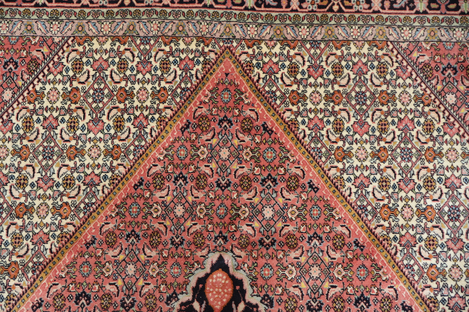 Geometric Vegetable Dye Pink Bidjar Persian Area Rug Featuring Detailed Floral Borders 7x10