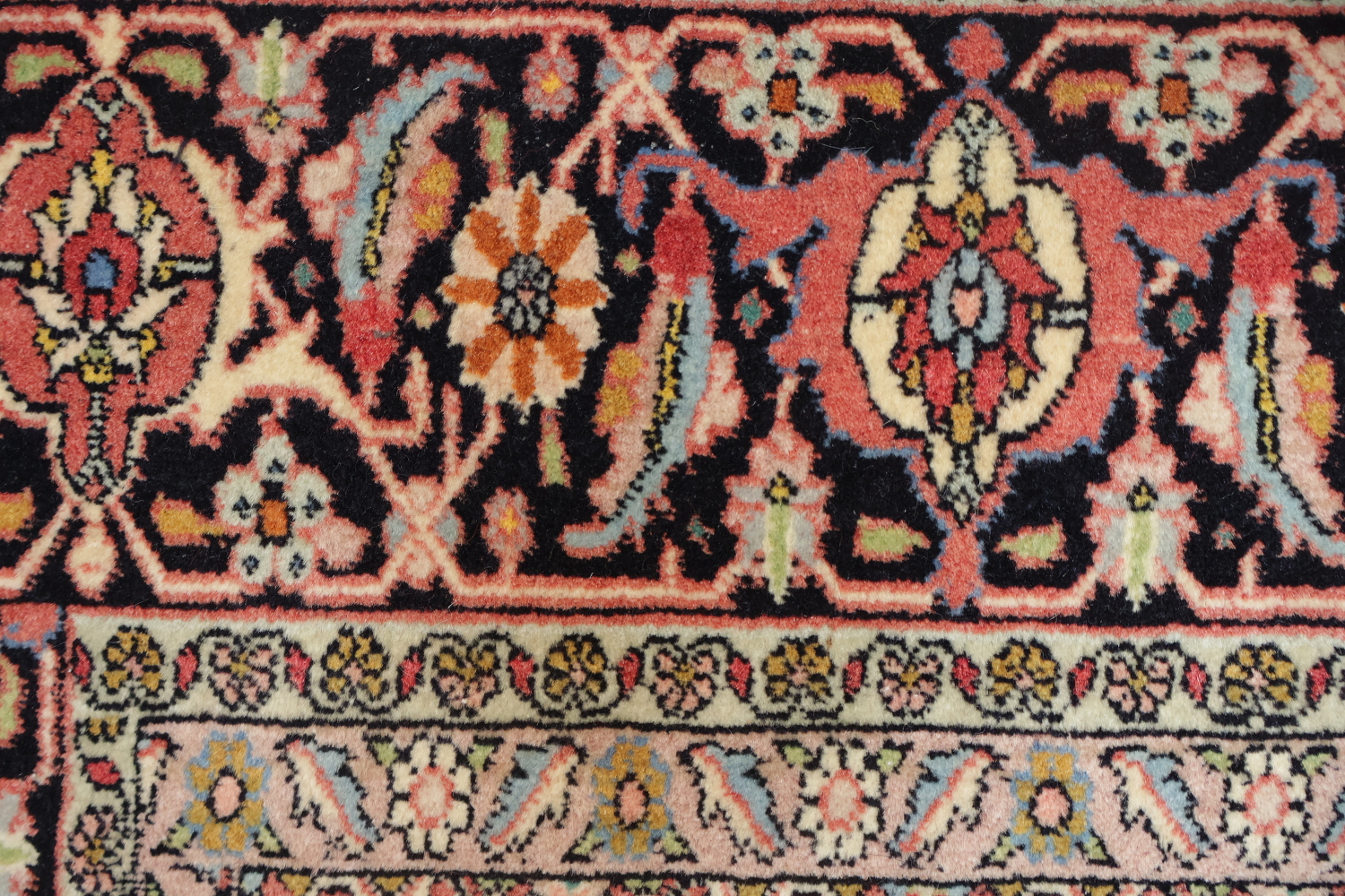 Geometric Vegetable Dye Pink Bidjar Persian Area Rug Featuring Detailed Floral Borders 7x10