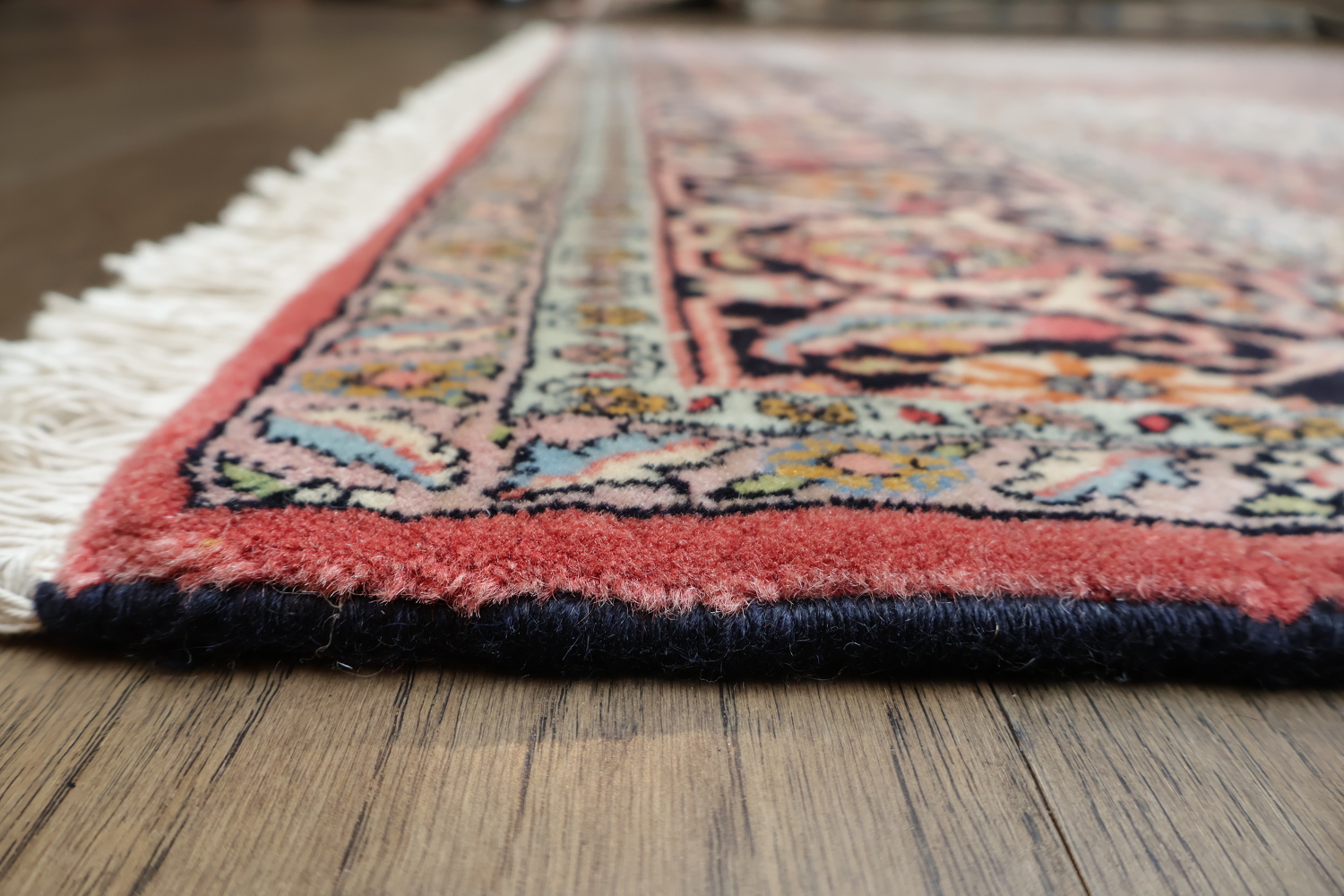Geometric Vegetable Dye Pink Bidjar Persian Area Rug Featuring Detailed Floral Borders 7x10