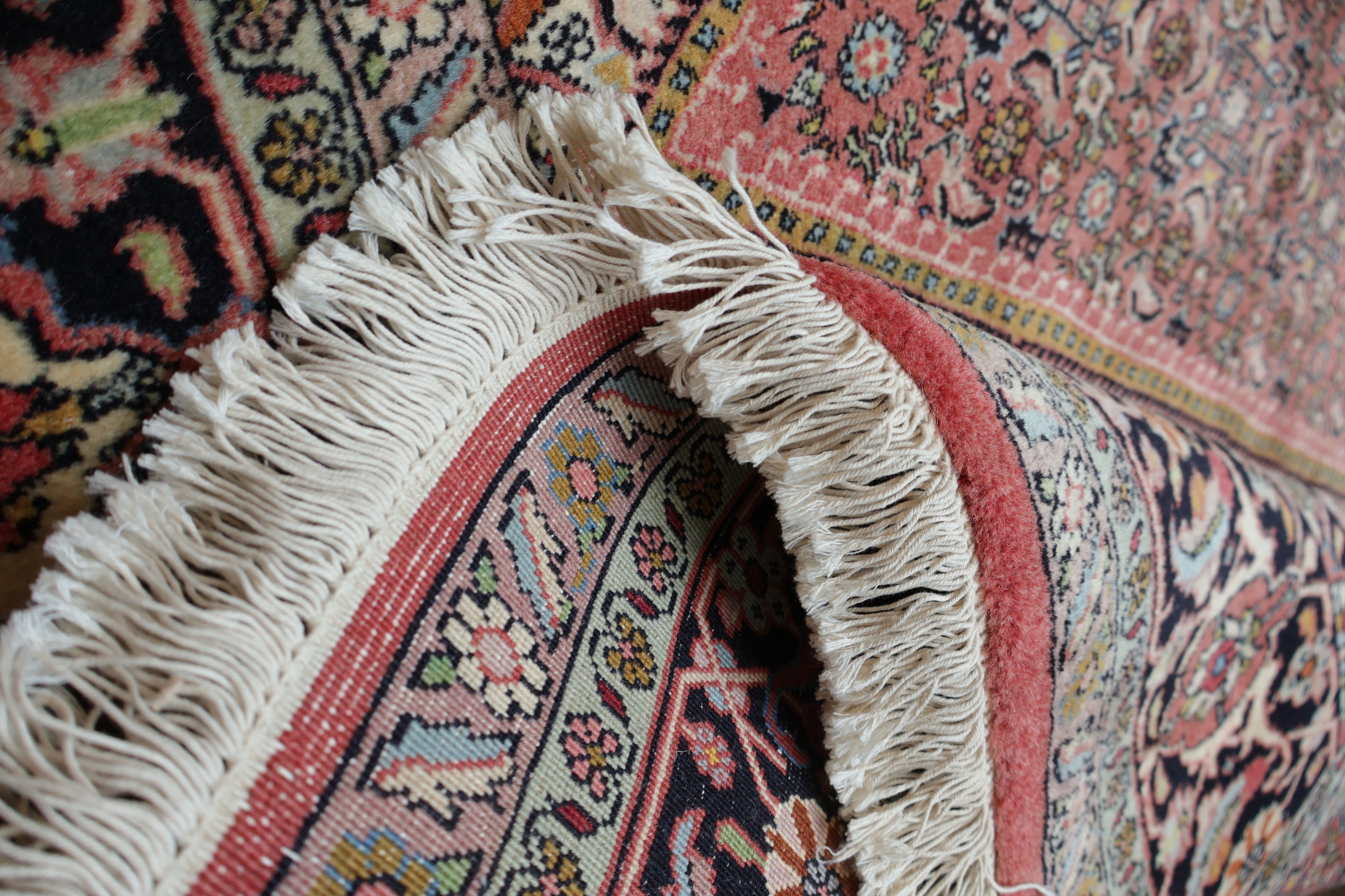 Geometric Vegetable Dye Pink Bidjar Persian Area Rug Featuring Detailed Floral Borders 7x10