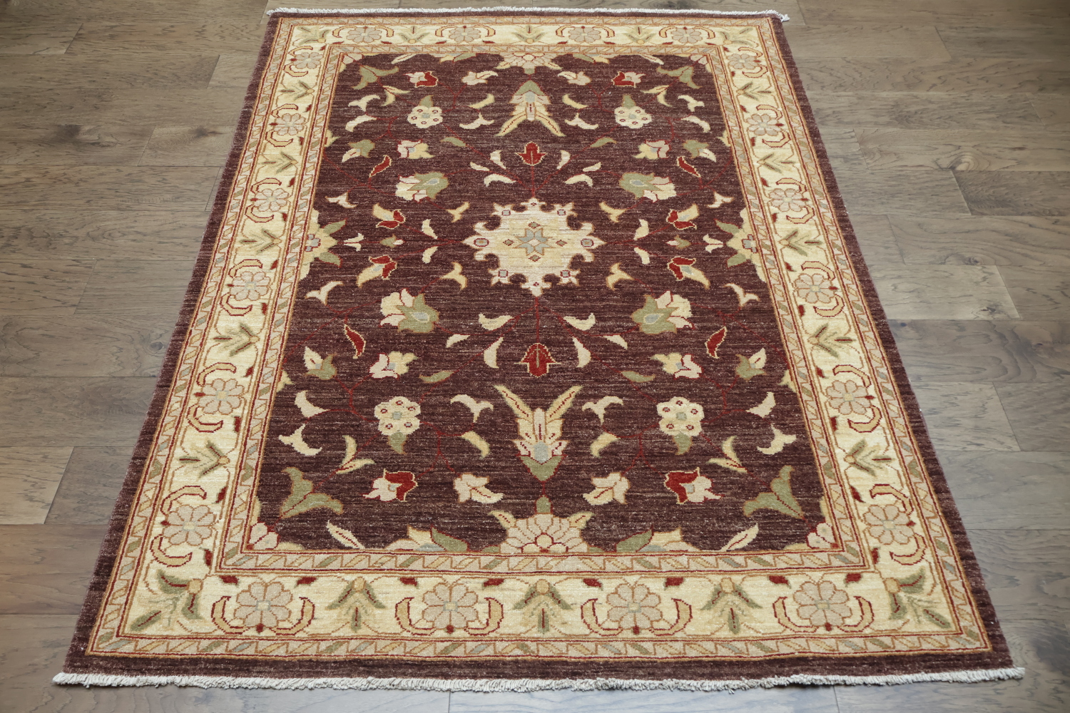 Classic Brown Peshawar Area Rug with Enchanting Floral Details for Rich Room Ambiance 5x7