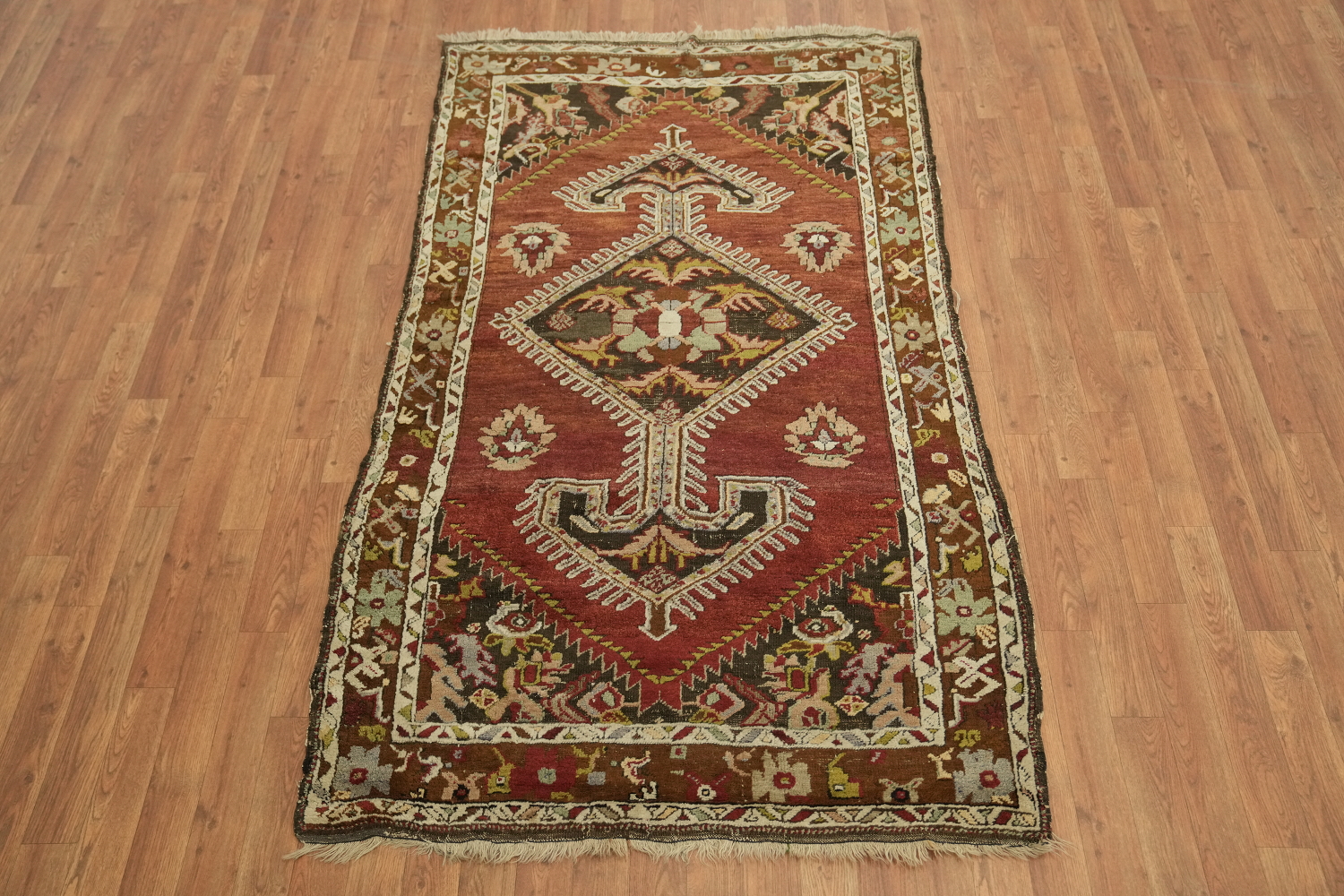 Vegetable Dye Geometric Anatolian Oriental Area Rug 4x7