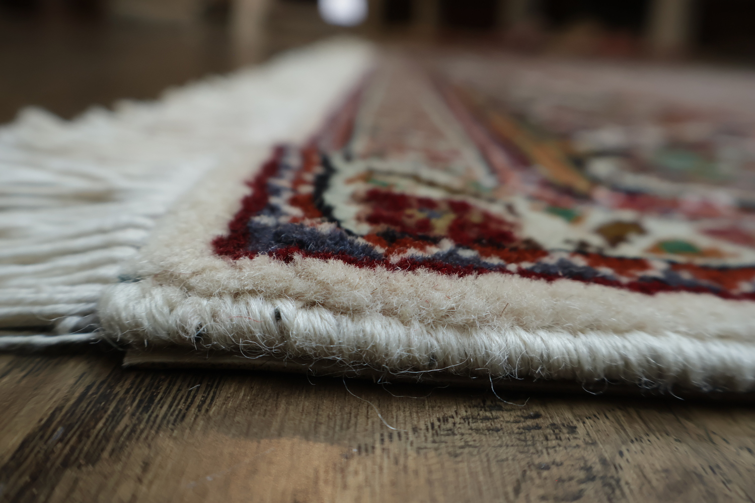 Wool and Silk Persian Tabriz Mahi design Area rug with an ivory field and Black Border 5x7
