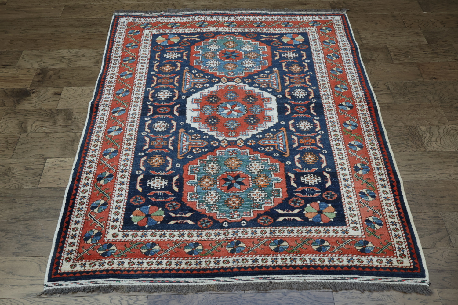 Vegetable Dye Geometric Kazak Oriental Area Rug 5x6