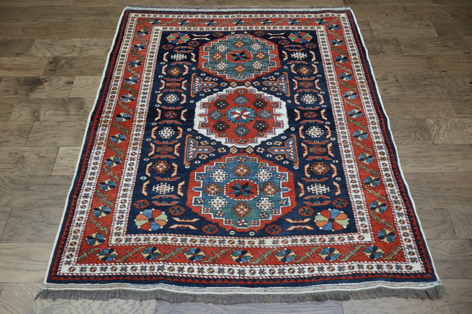 Vegetable Dye Geometric Kazak Oriental Area Rug 5x6