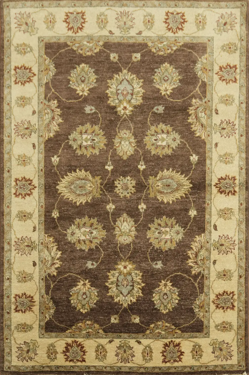 Traditional Brown and Beige Floral Patterned Peshawar Area Rug 4x6